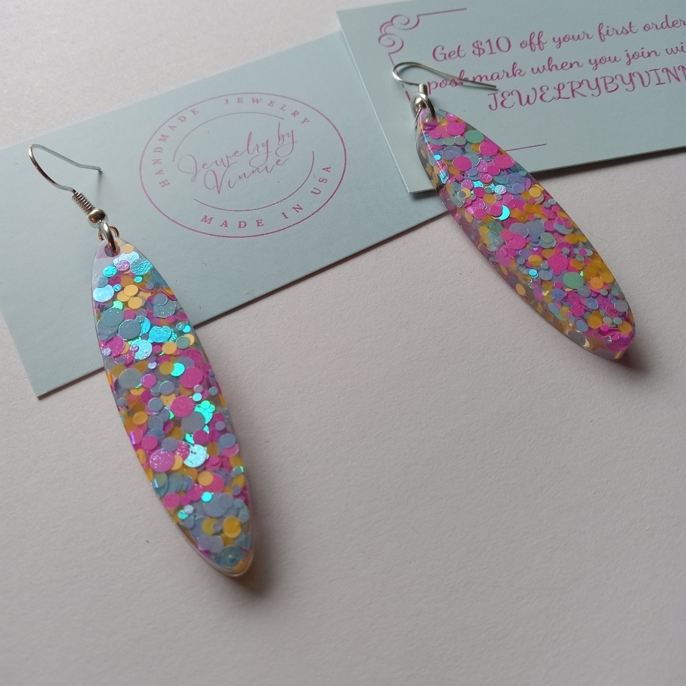 Hand Crafted Vibrant Confetti Earrings - Picture 4 of 6